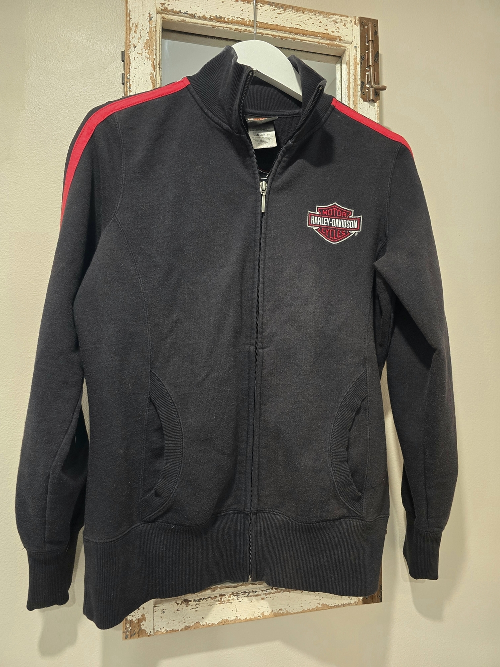 Harley-Davidson Black Zip-Front Sweatshirt with Red Shoulder Stripe